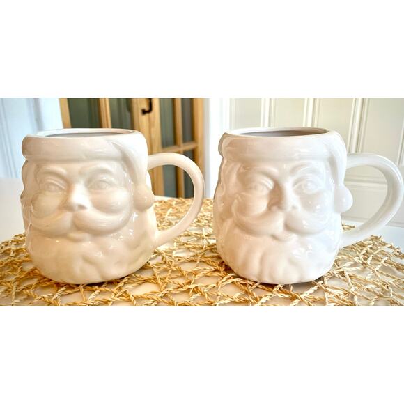 No brand Other - Set of 2 White Earthenware Santa Mugs Vintage Design